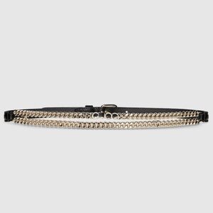 GUCCI Black Thin Belt With Chain 100 CM